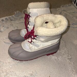 Cat & Jack White and Gray Winter Boots with Red Laces